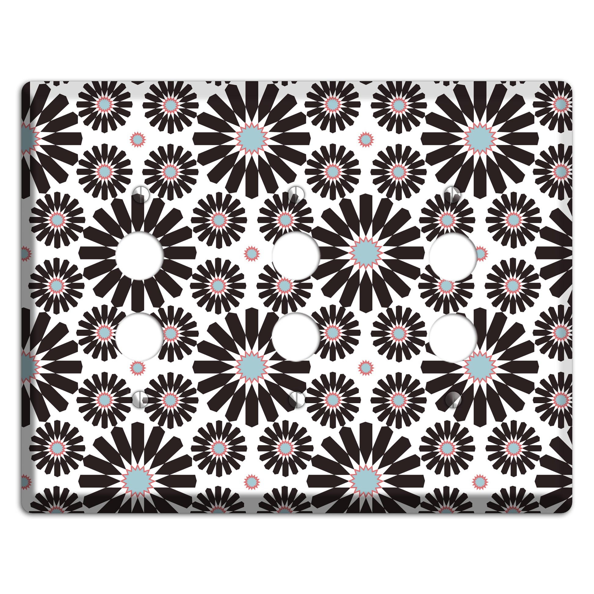 Dusty Blue Maroon Scandinavian Floral 3 3 Pushbutton Wallplate