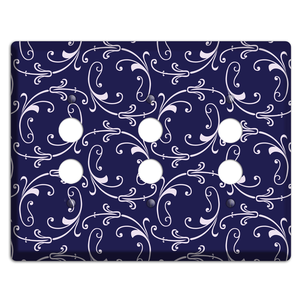 Navy Victorian Sprig 3 Pushbutton Wallplate