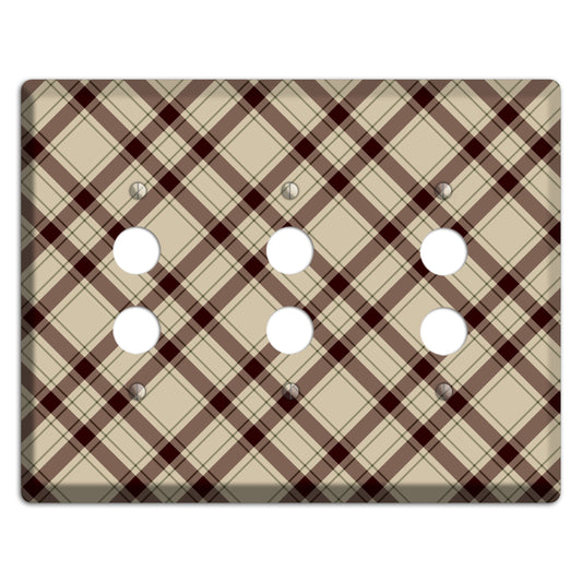 Beige and Brown Plaid 3 Pushbutton Wallplate