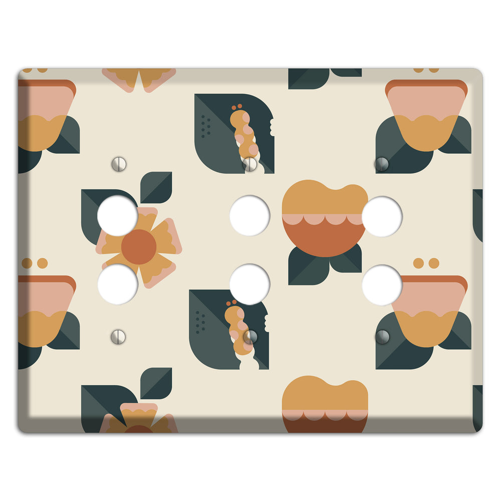 Retro Floral Caterpillar 3 Pushbutton Wallplate