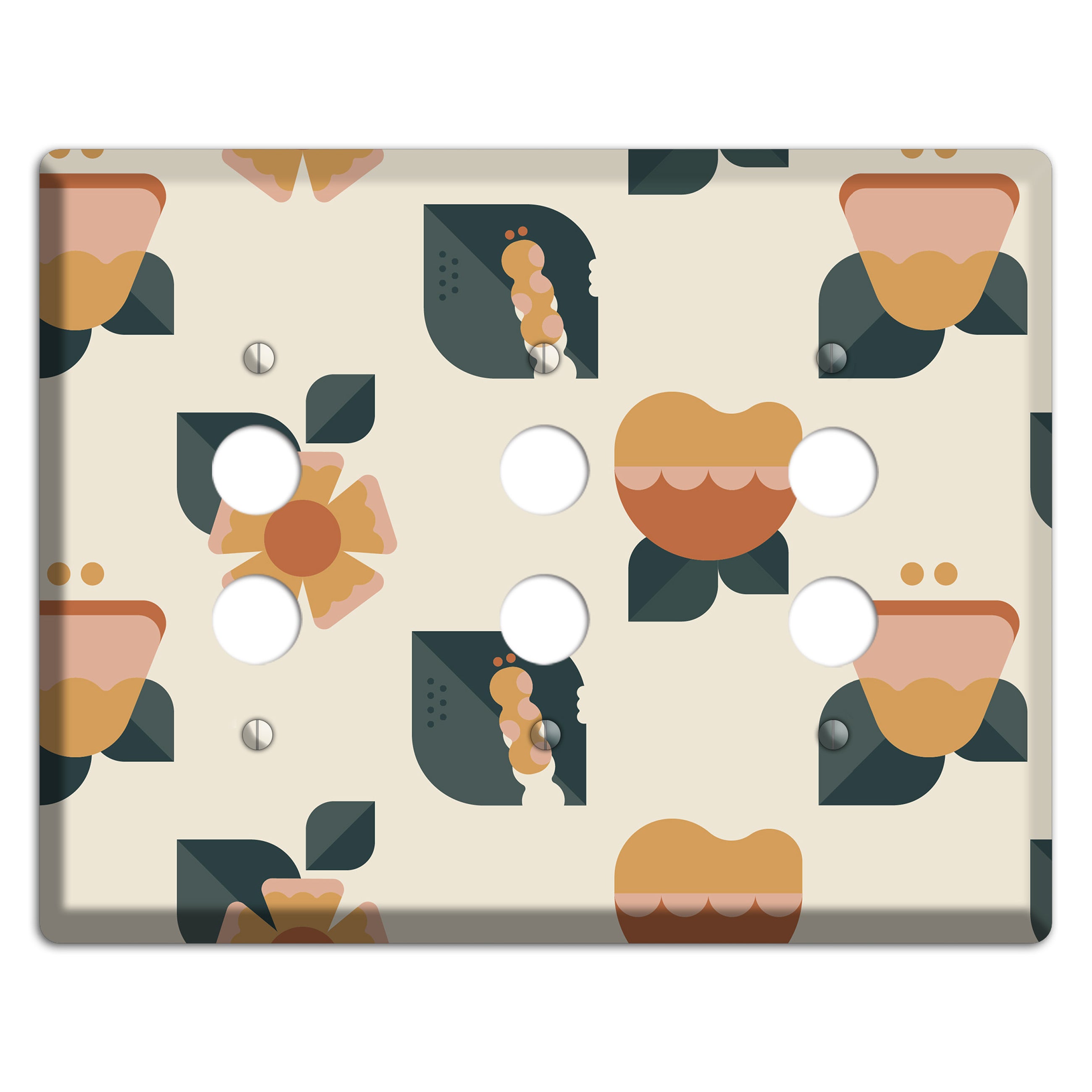Retro Floral Caterpillar 3 Pushbutton Wallplate