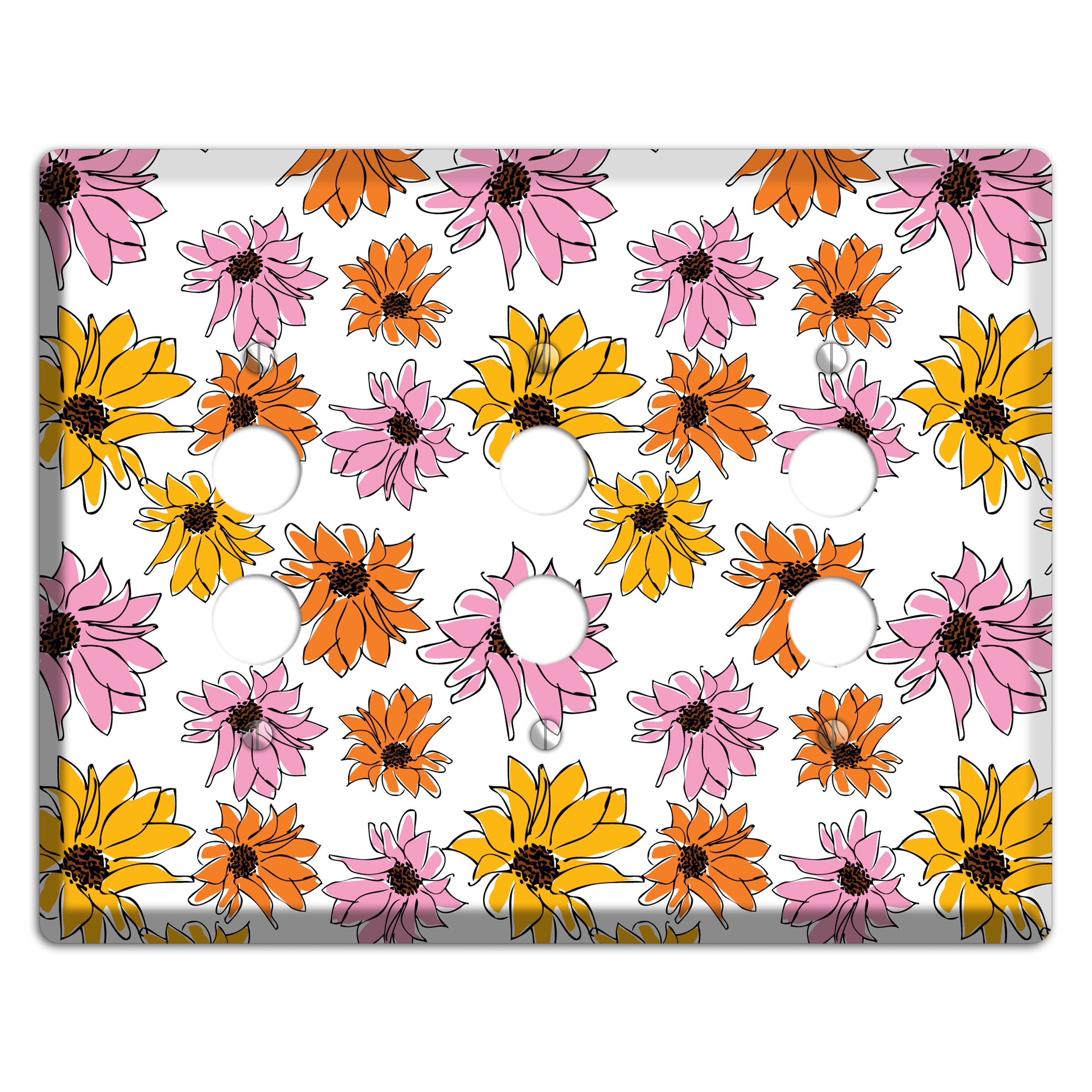Pink Orange Yellow Flowers 3 Pushbutton Wallplate