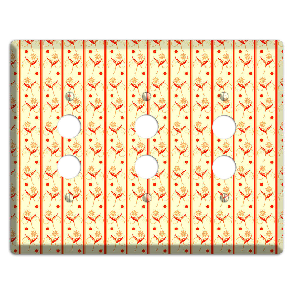 Yellow Floral Pattern 3 Pushbutton Wallplate