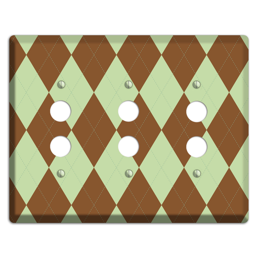 Brown Argyle 3 Pushbutton Wallplate