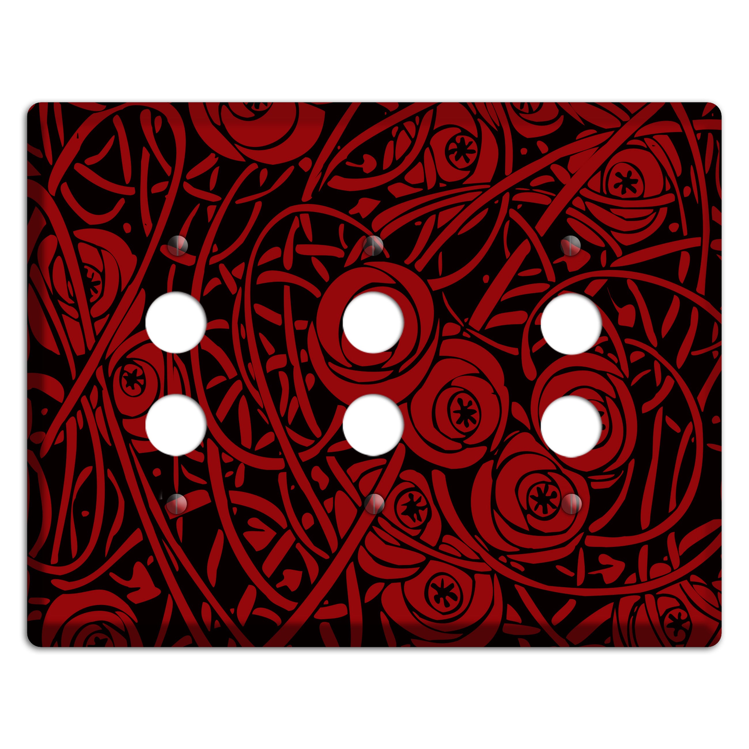 Red Deco Floral 3 Pushbutton Wallplate