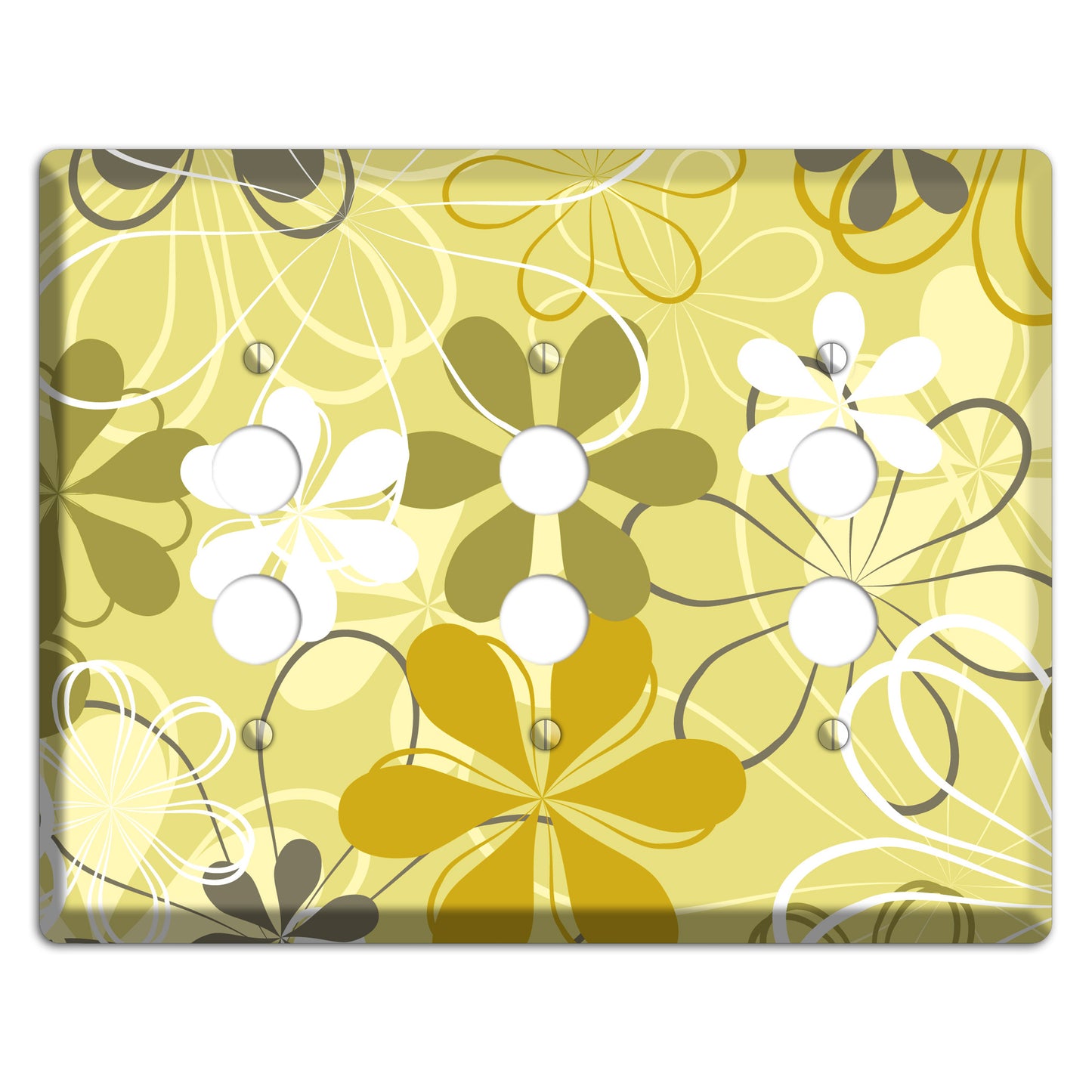 Olive Retro Flowers 3 Pushbutton Wallplate