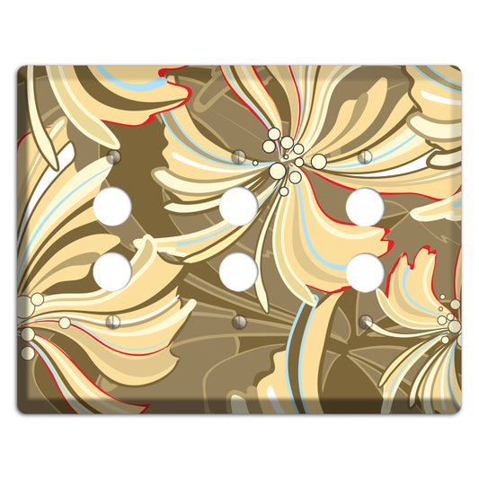 Brown Deco Blossoms 3 Pushbutton Wallplate