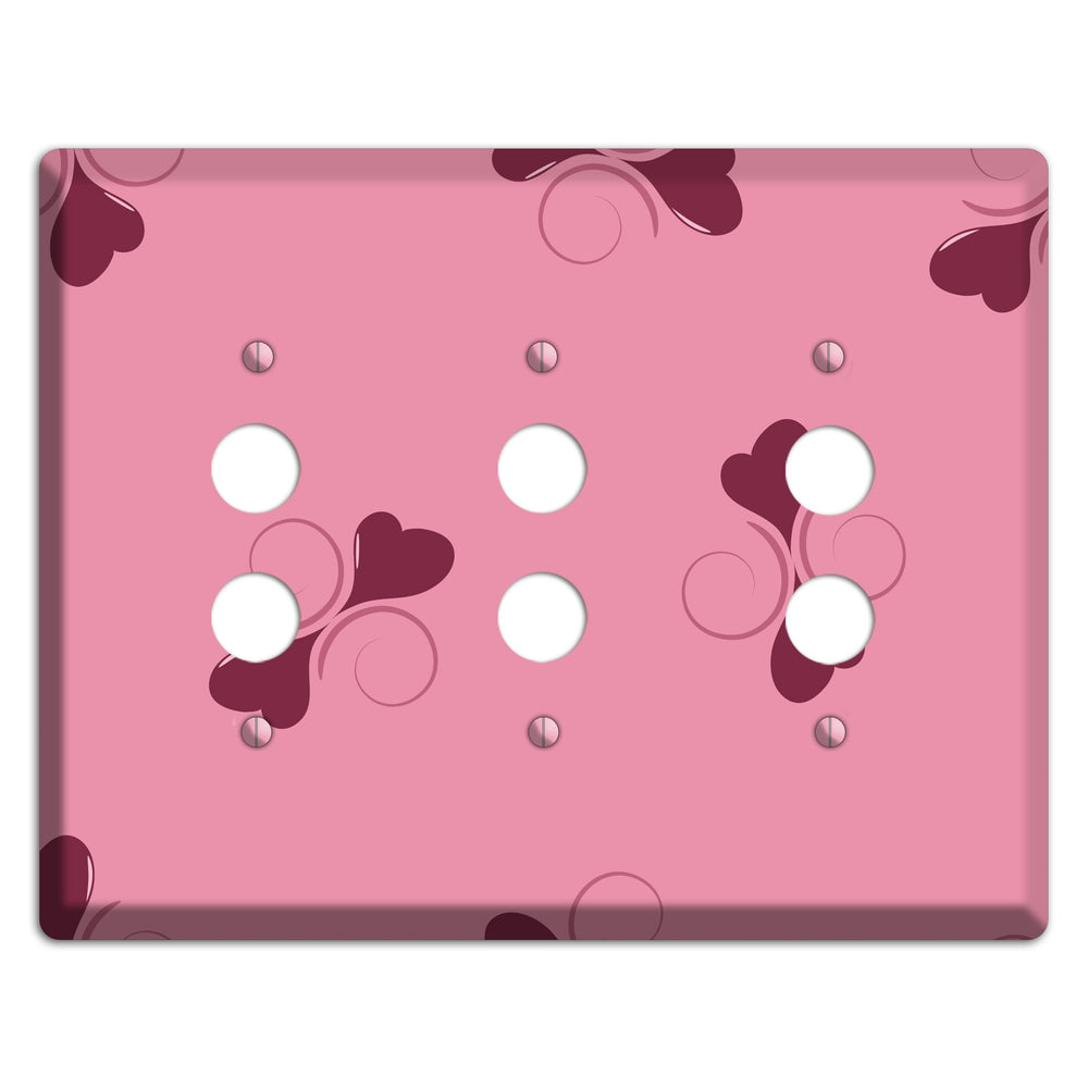 Pink with Hearts 3 Pushbutton Wallplate