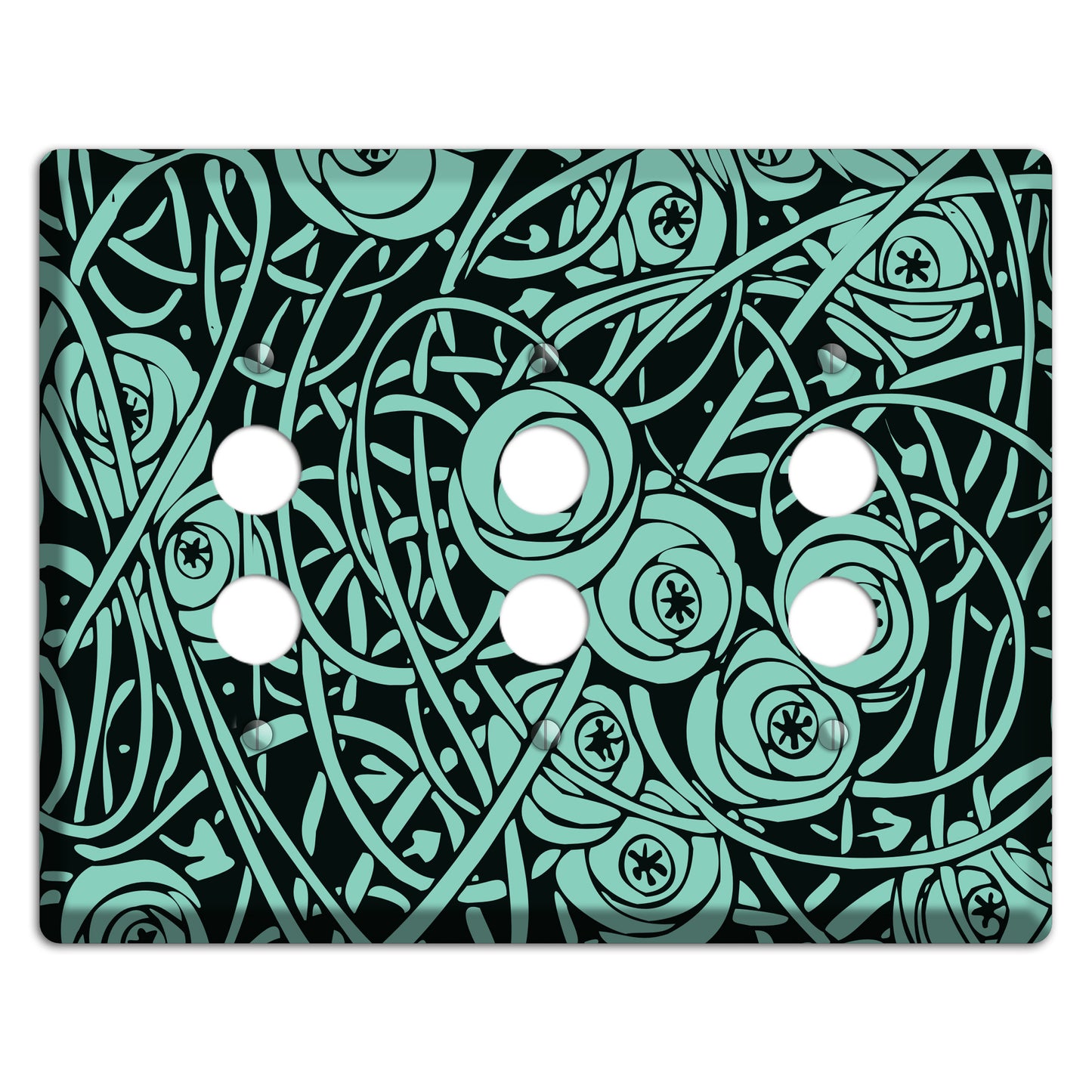 Teal Deco Floral 3 Pushbutton Wallplate