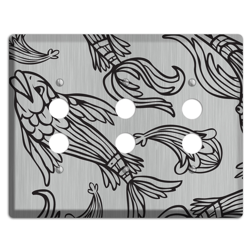 Black Koi Stainless Steel 3 Pushbutton Wallplate