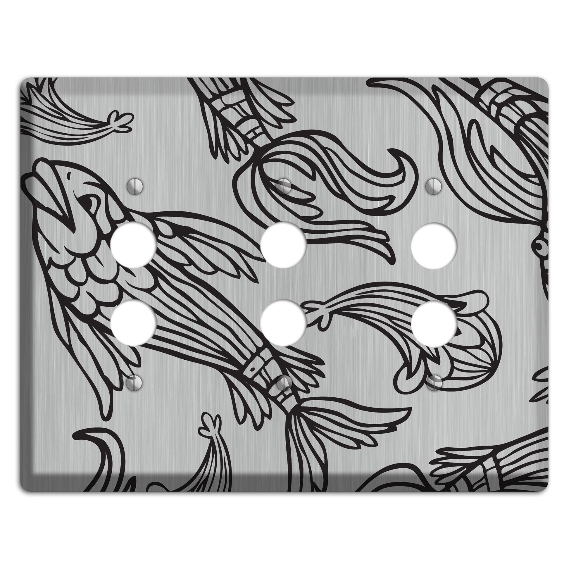 Black Koi  Stainless 3 Pushbutton Wallplate