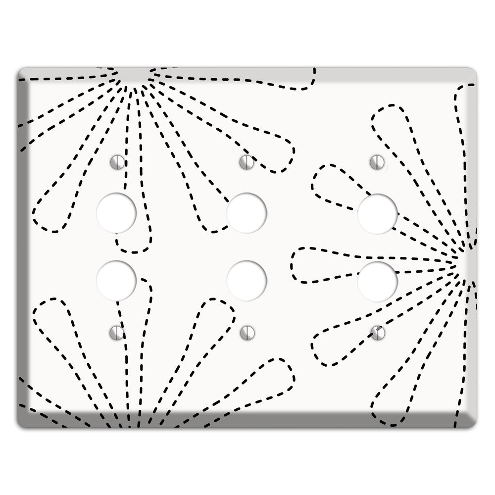White with Black Retro Stipple Floral Contour 3 Pushbutton Wallplate