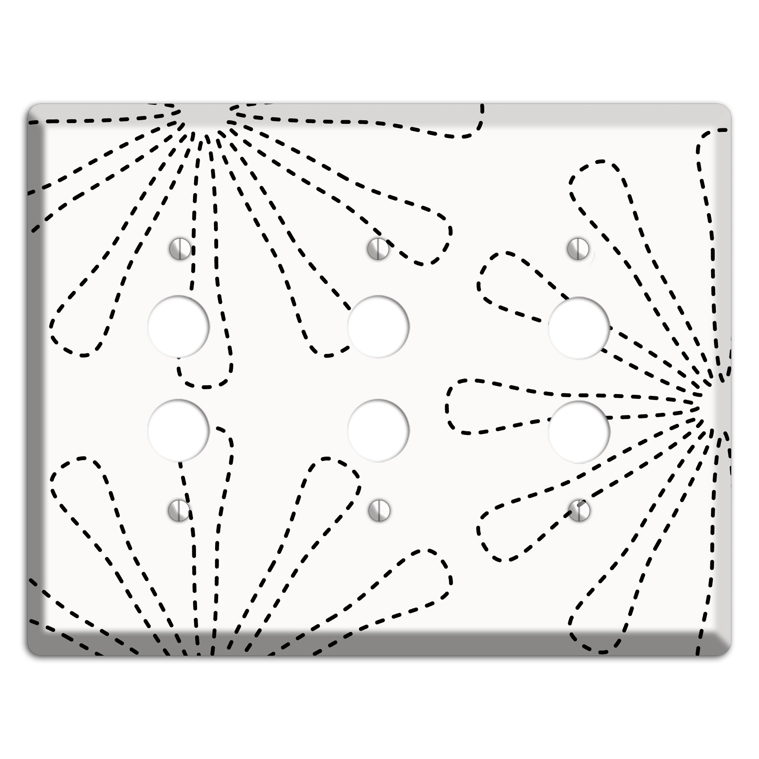 White with Black Retro Stipple Floral Contour 3 Pushbutton Wallplate