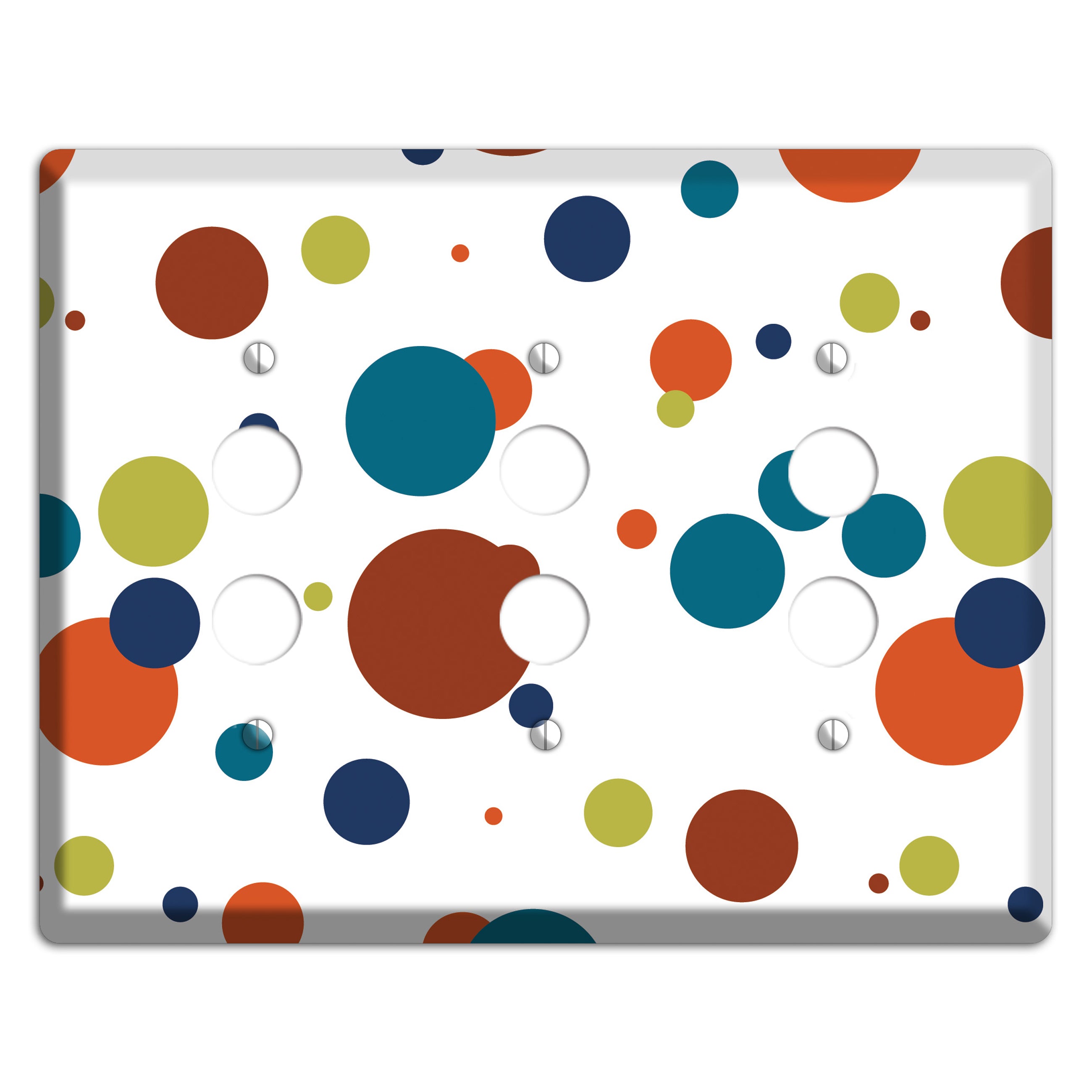 White with Multi Color Medium Dots 3 Pushbutton Wallplate