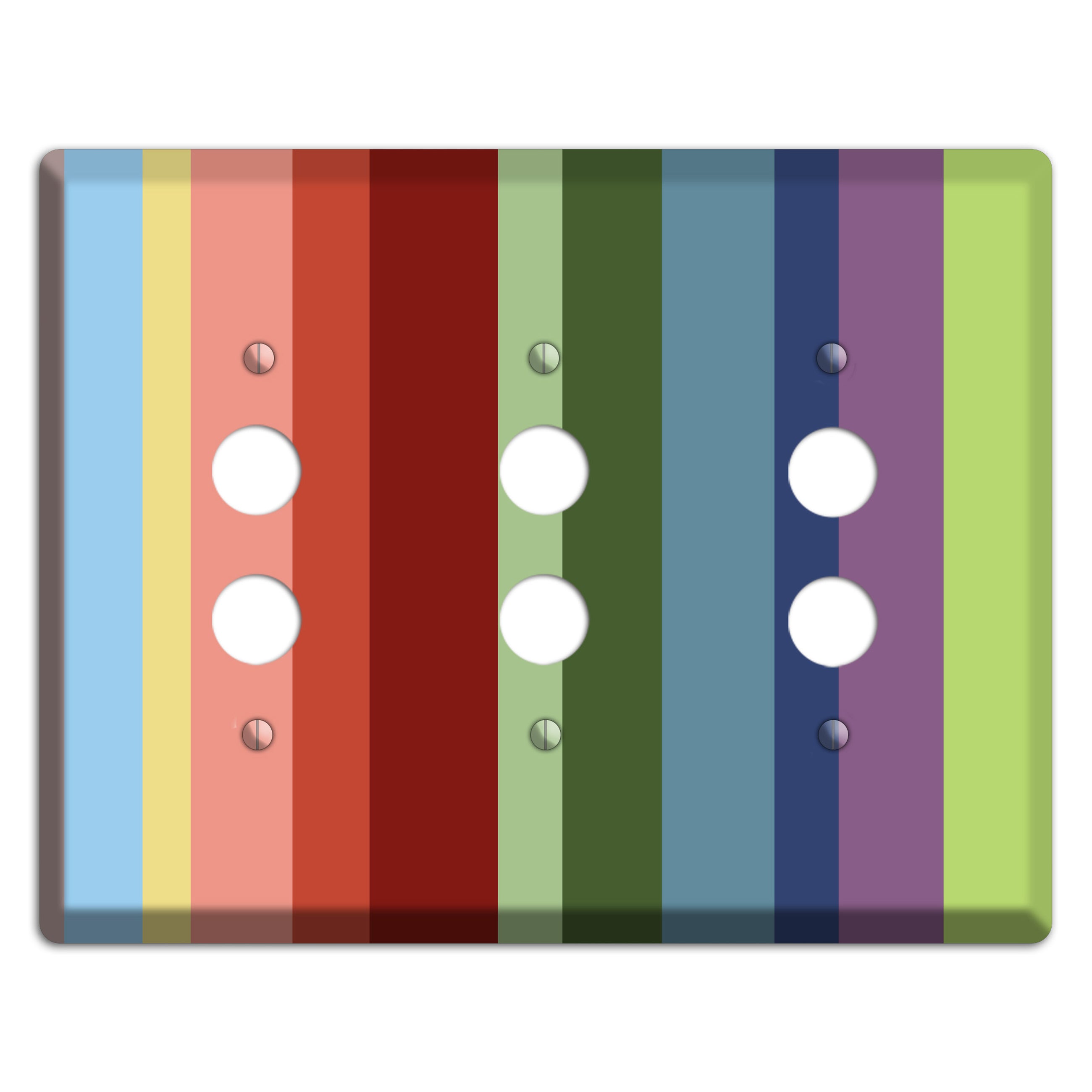 Multi Pastel Vertical Stripe 3 Pushbutton Wallplate