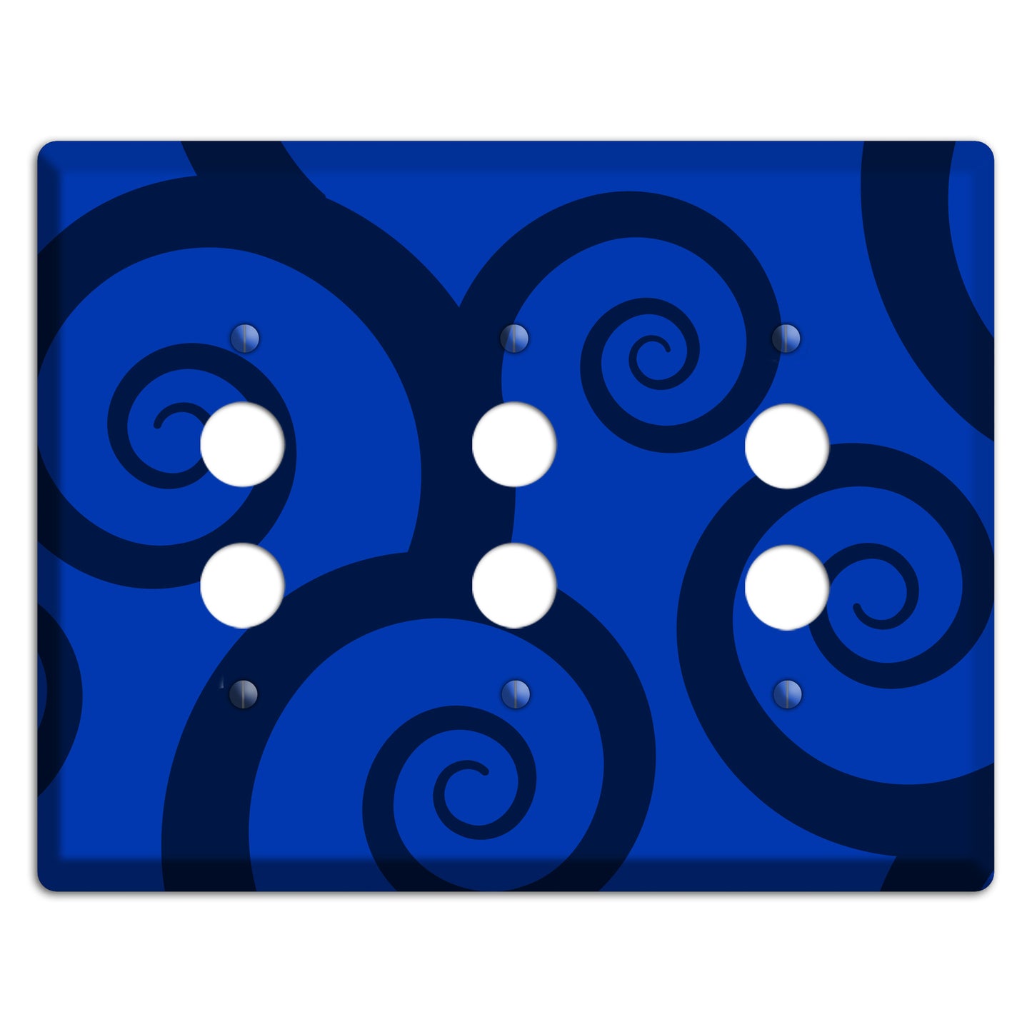 Blue Large Swirl 3 Pushbutton Wallplate