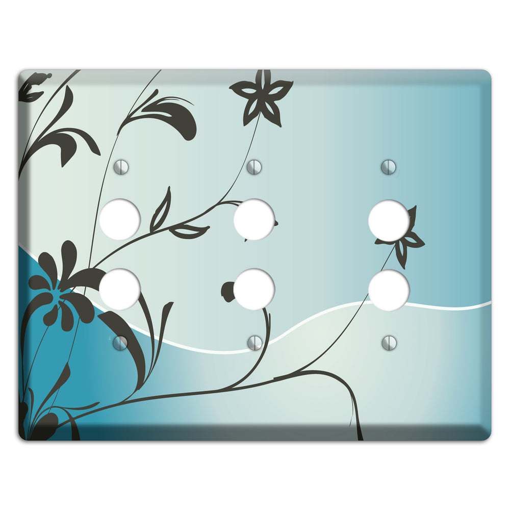 Blue-grey Flowers 3 Pushbutton Wallplate