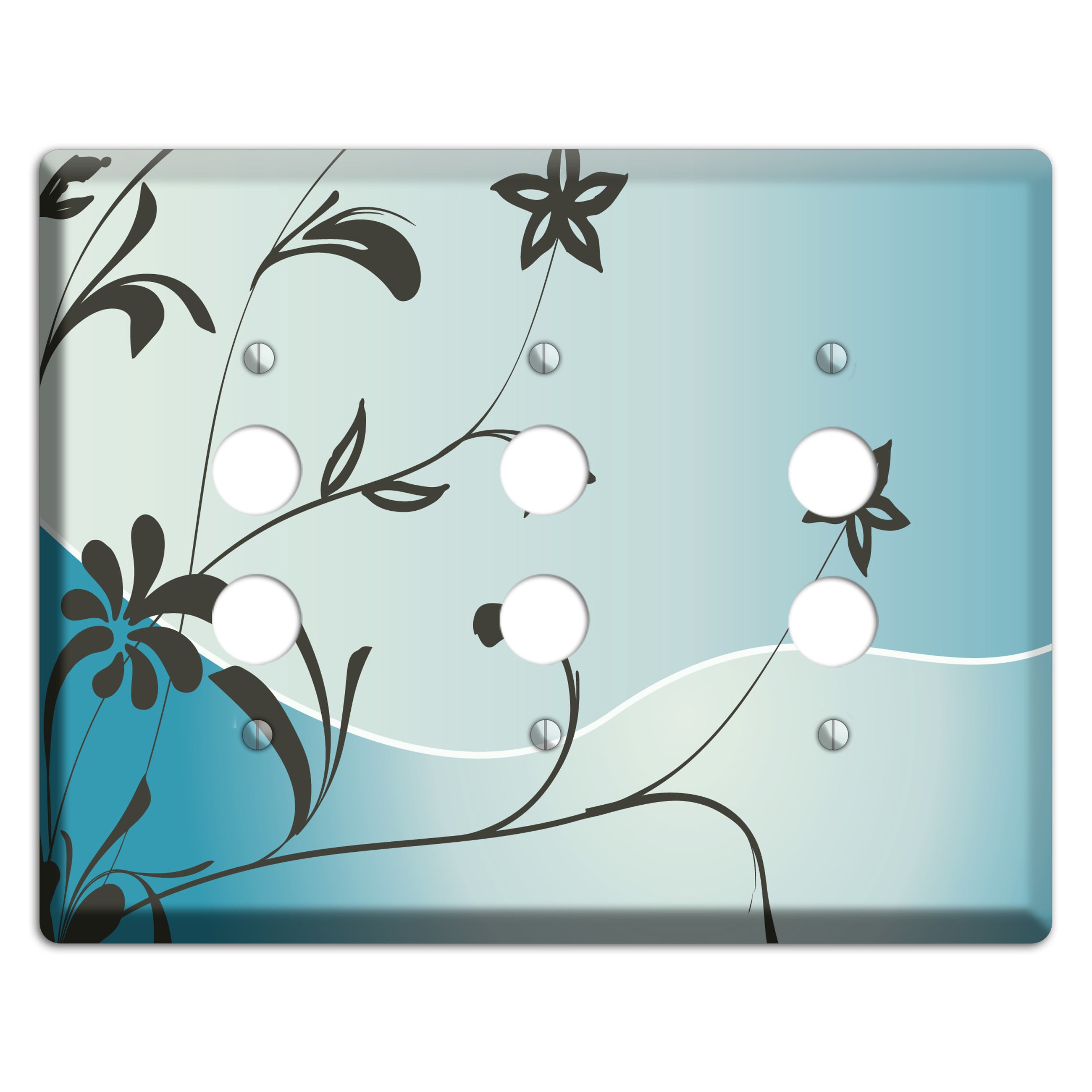 Blue-grey Flowers 3 Pushbutton Wallplate