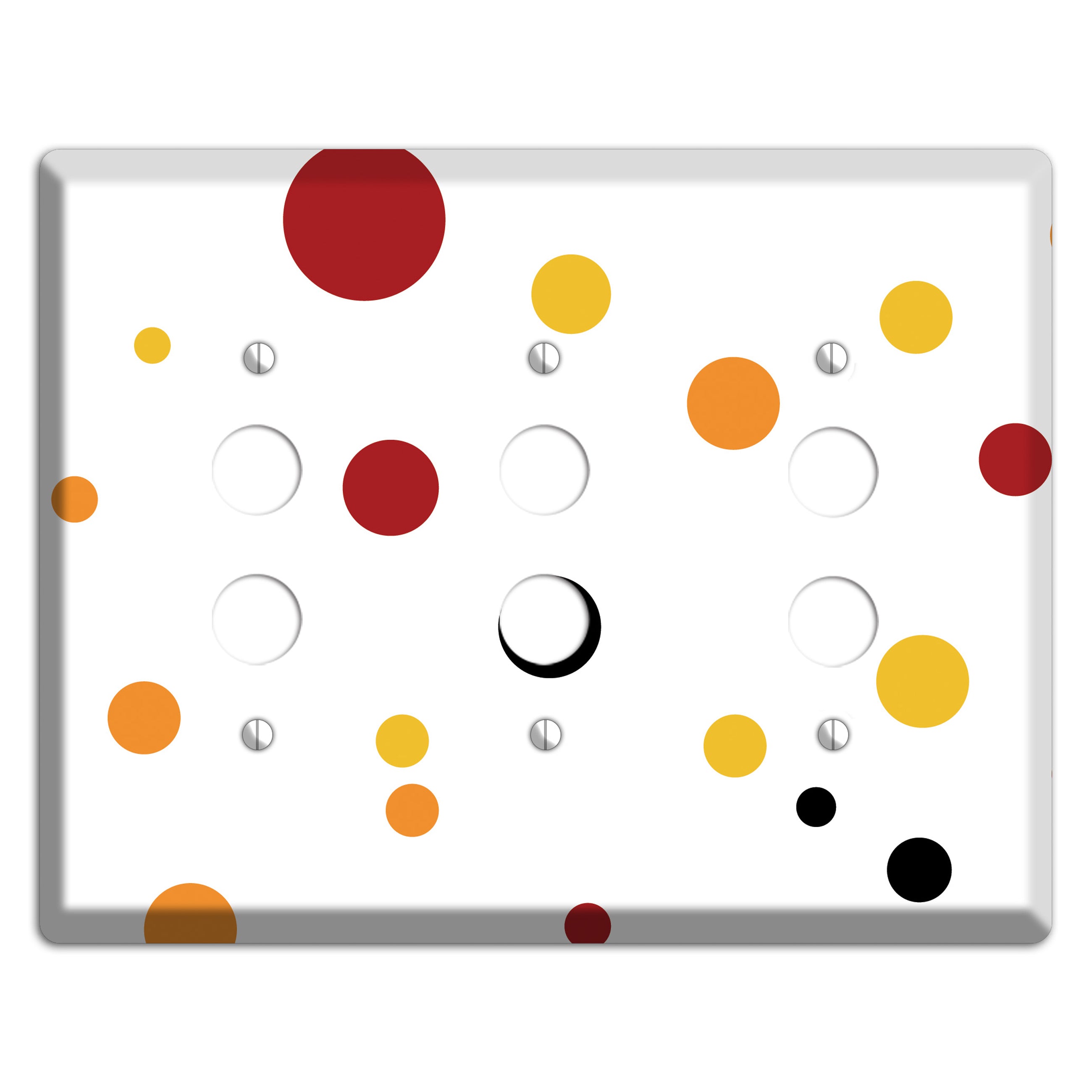 White with Red and Multi Umber Medium Dots 3 Pushbutton Wallplate