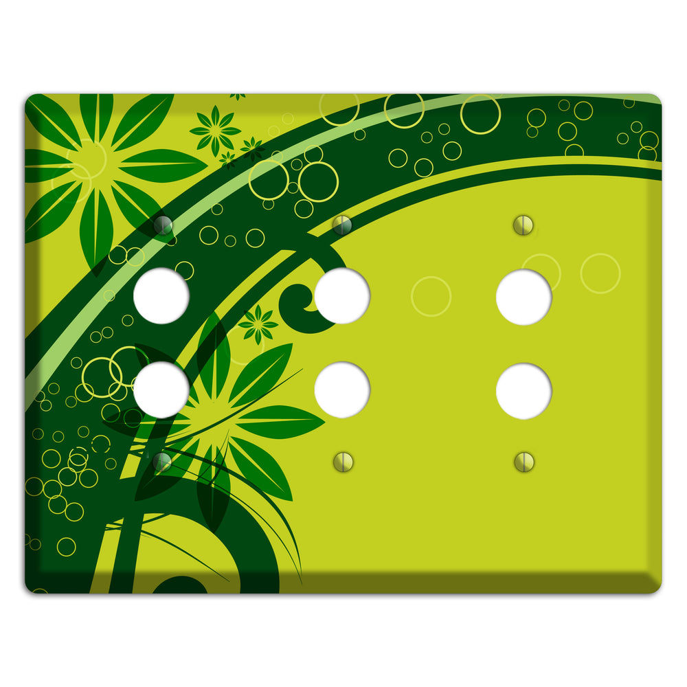 Green Retro Floral 3 Pushbutton Wallplate