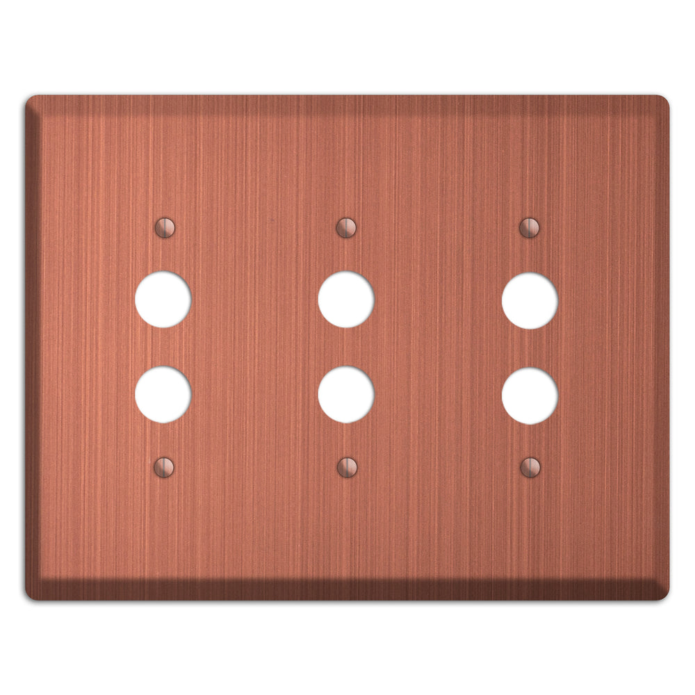 Antique Brushed Solid Copper 3 Pushbutton Wallplate