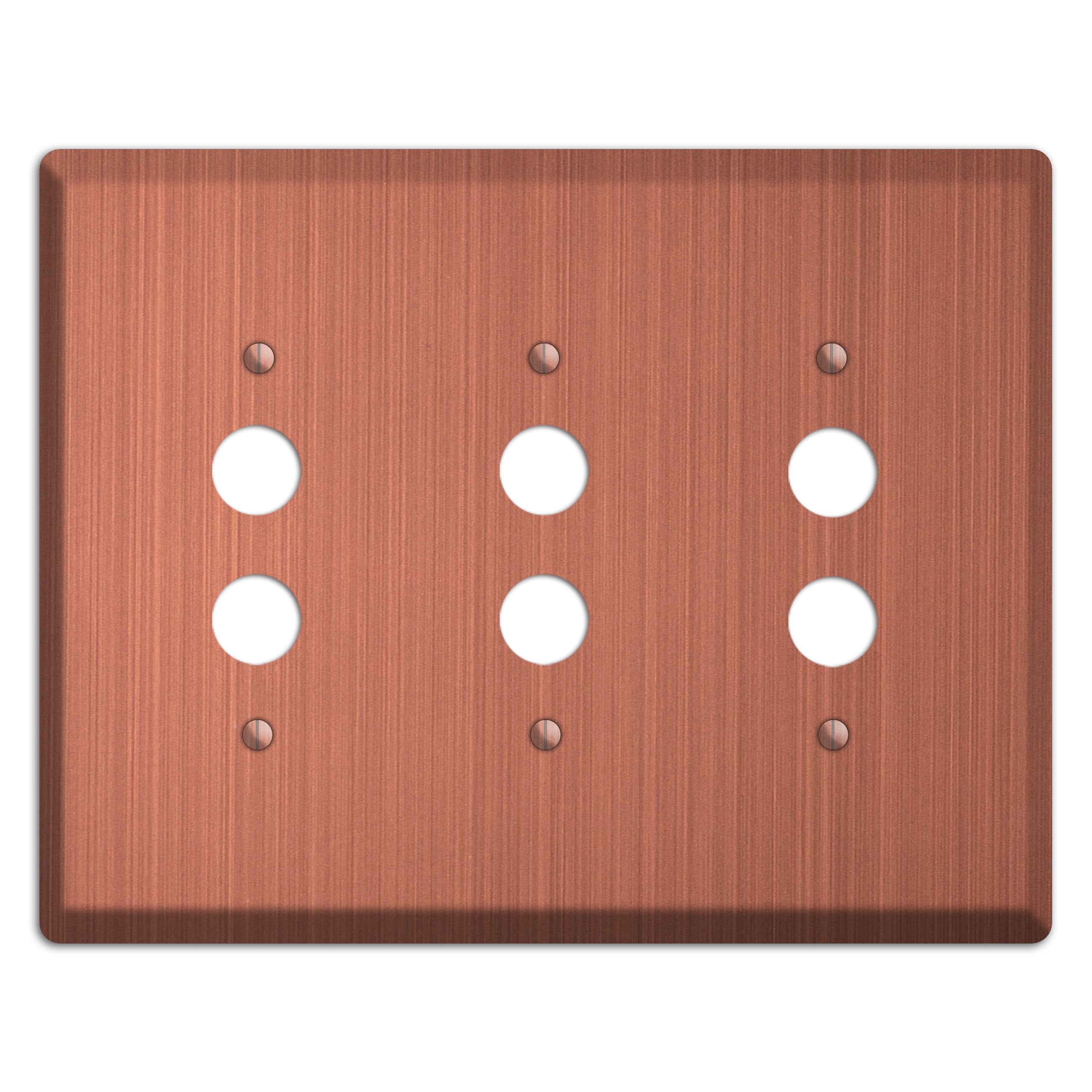Antique Brushed Solid Copper 3 Pushbutton Wallplate