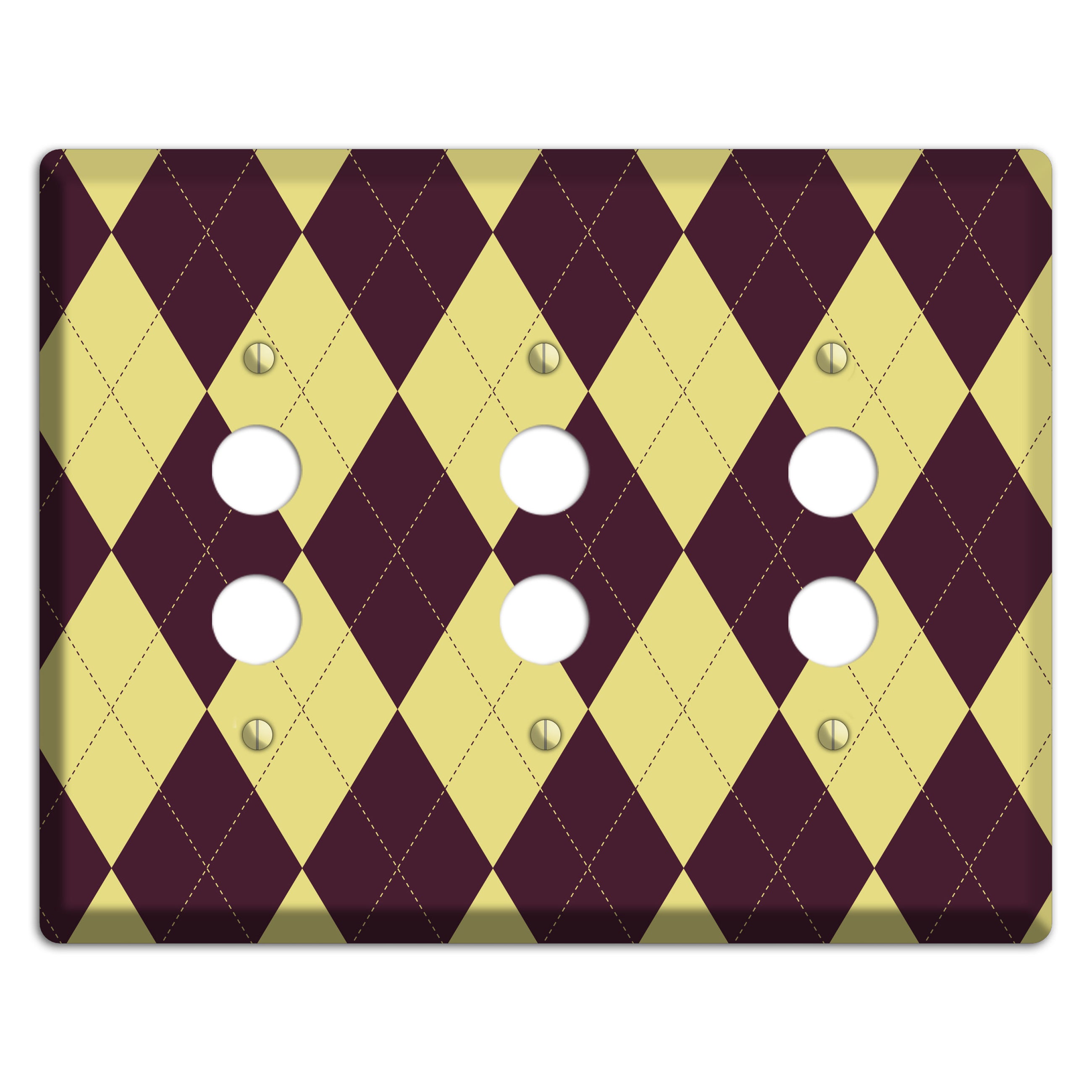 Yellow and Dark Maroon Argyle 3 Pushbutton Wallplate