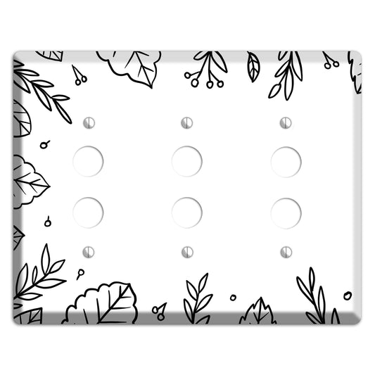 Hand-Drawn Floral 34 3 Pushbutton Wallplate