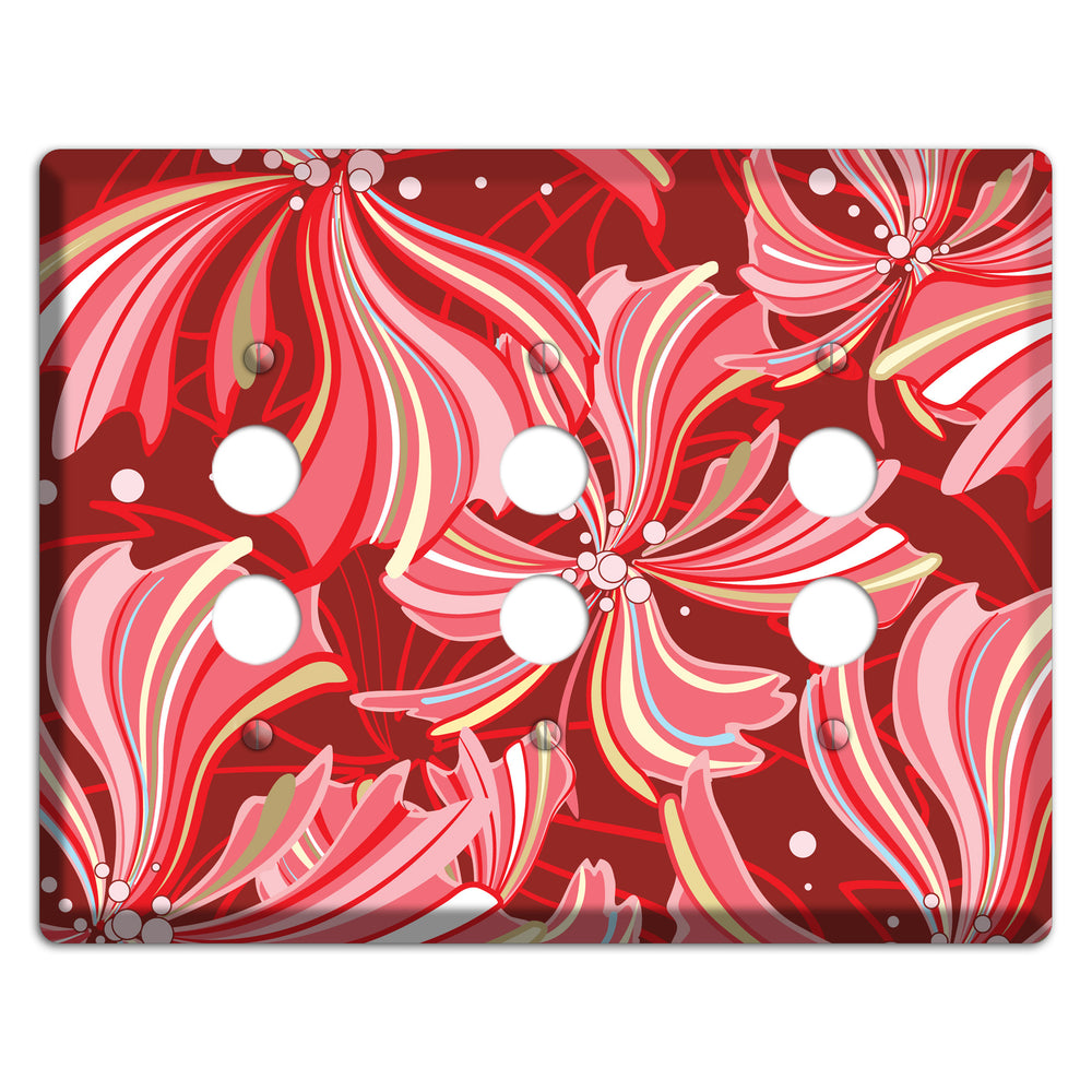 Red Deco Blossoms 3 Pushbutton Wallplate