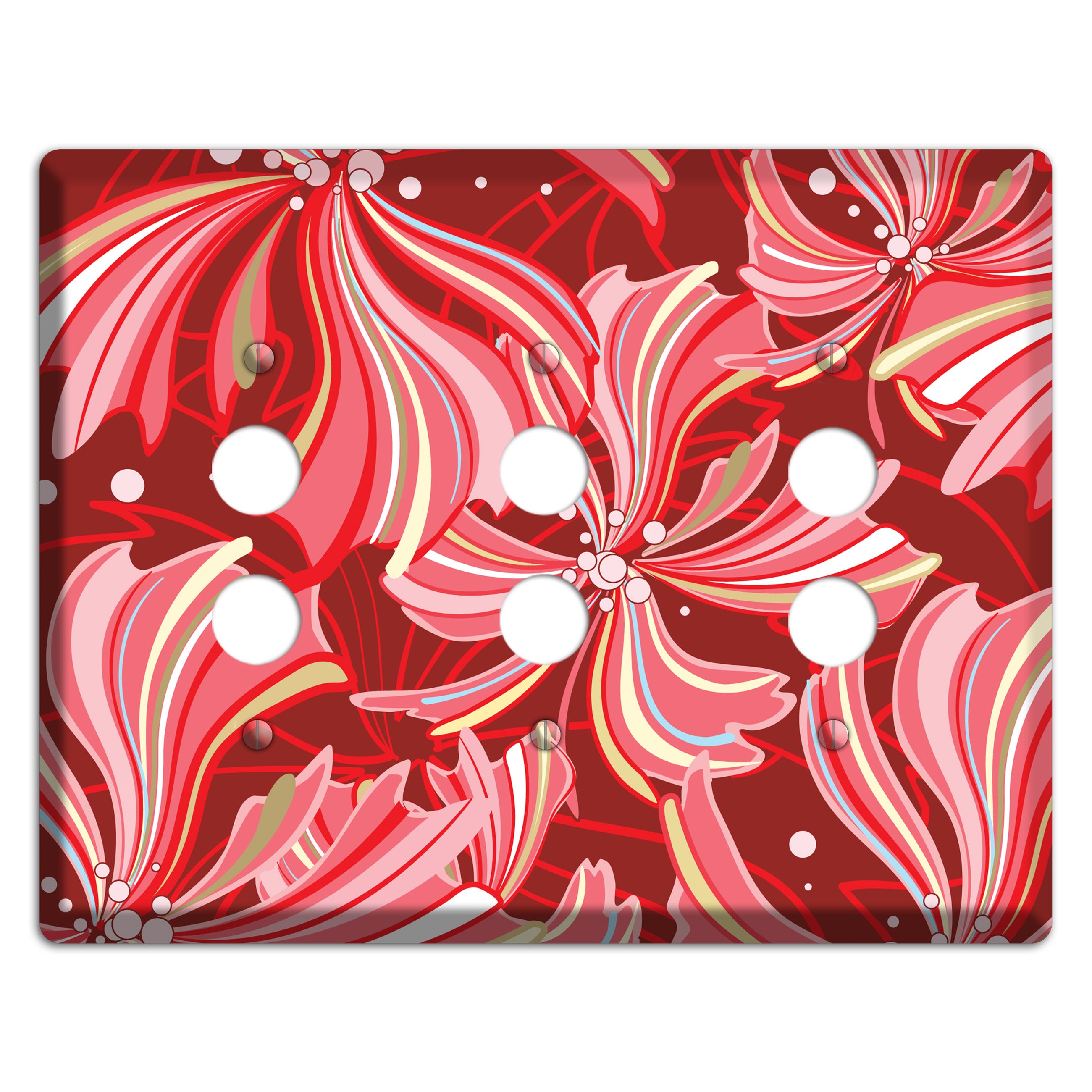 Red Deco Blossoms 3 Pushbutton Wallplate