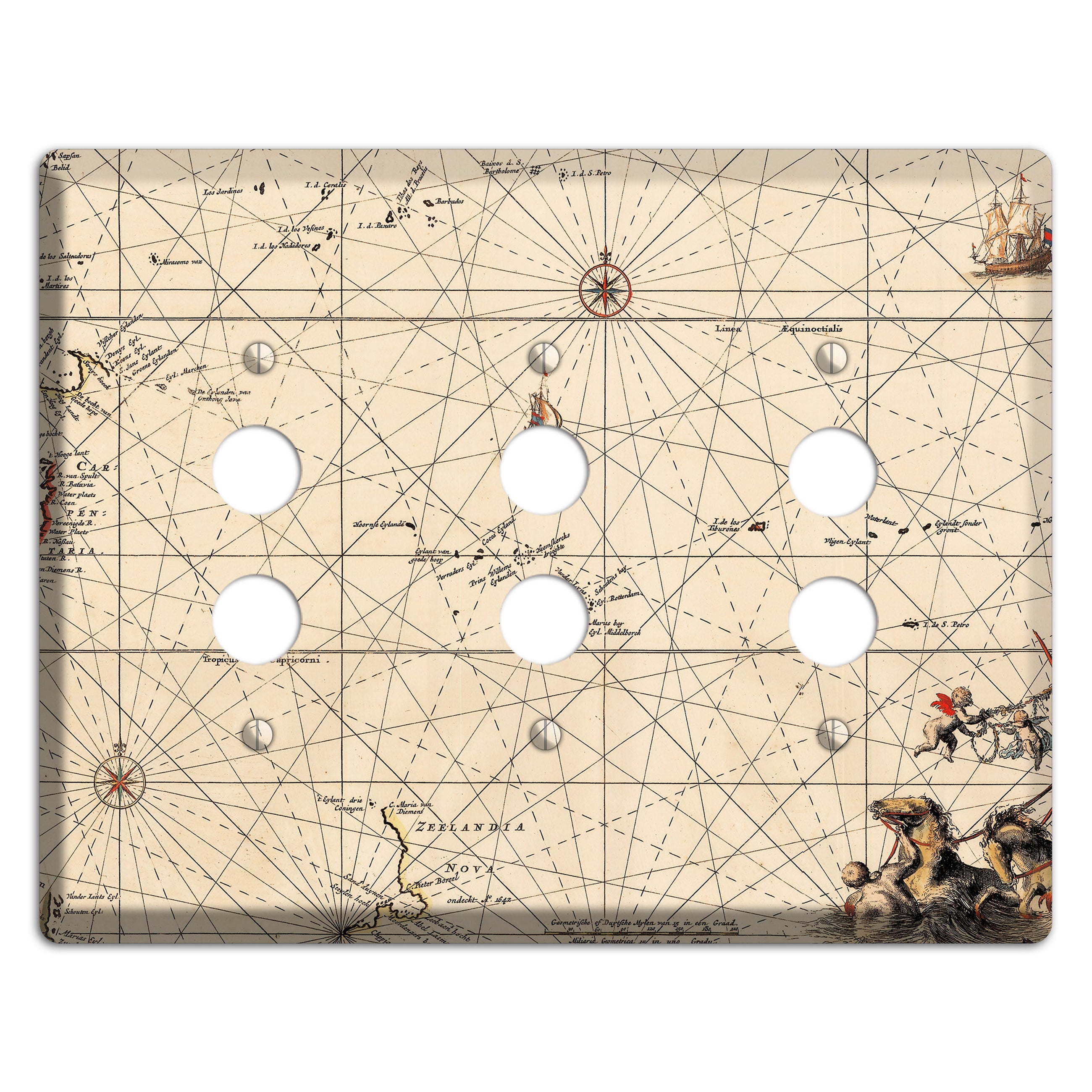 Map of New Zealand 3 Pushbutton Wallplate