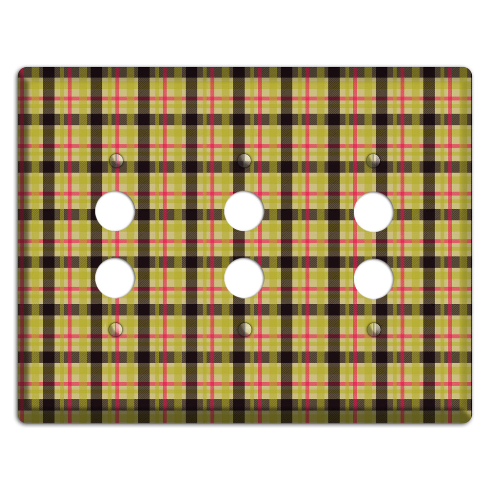 Yellow Black Red Plaid 3 Pushbutton Wallplate