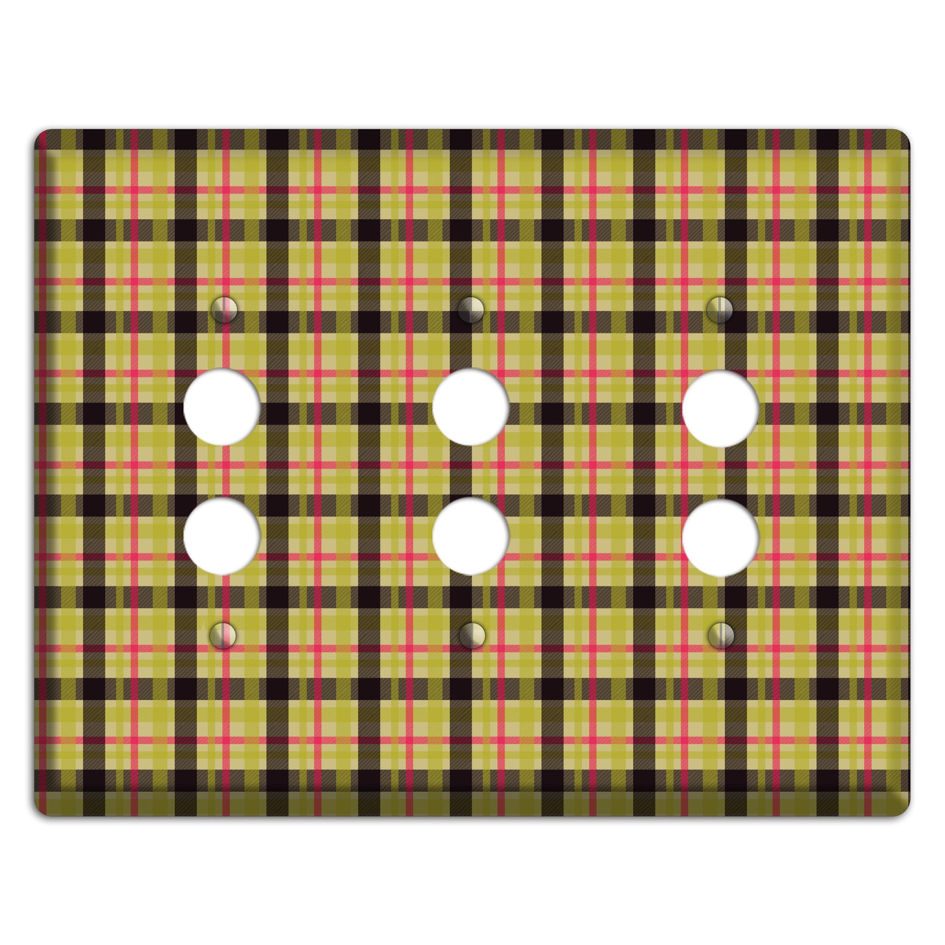 Yellow Black Red Plaid 3 Pushbutton Wallplate