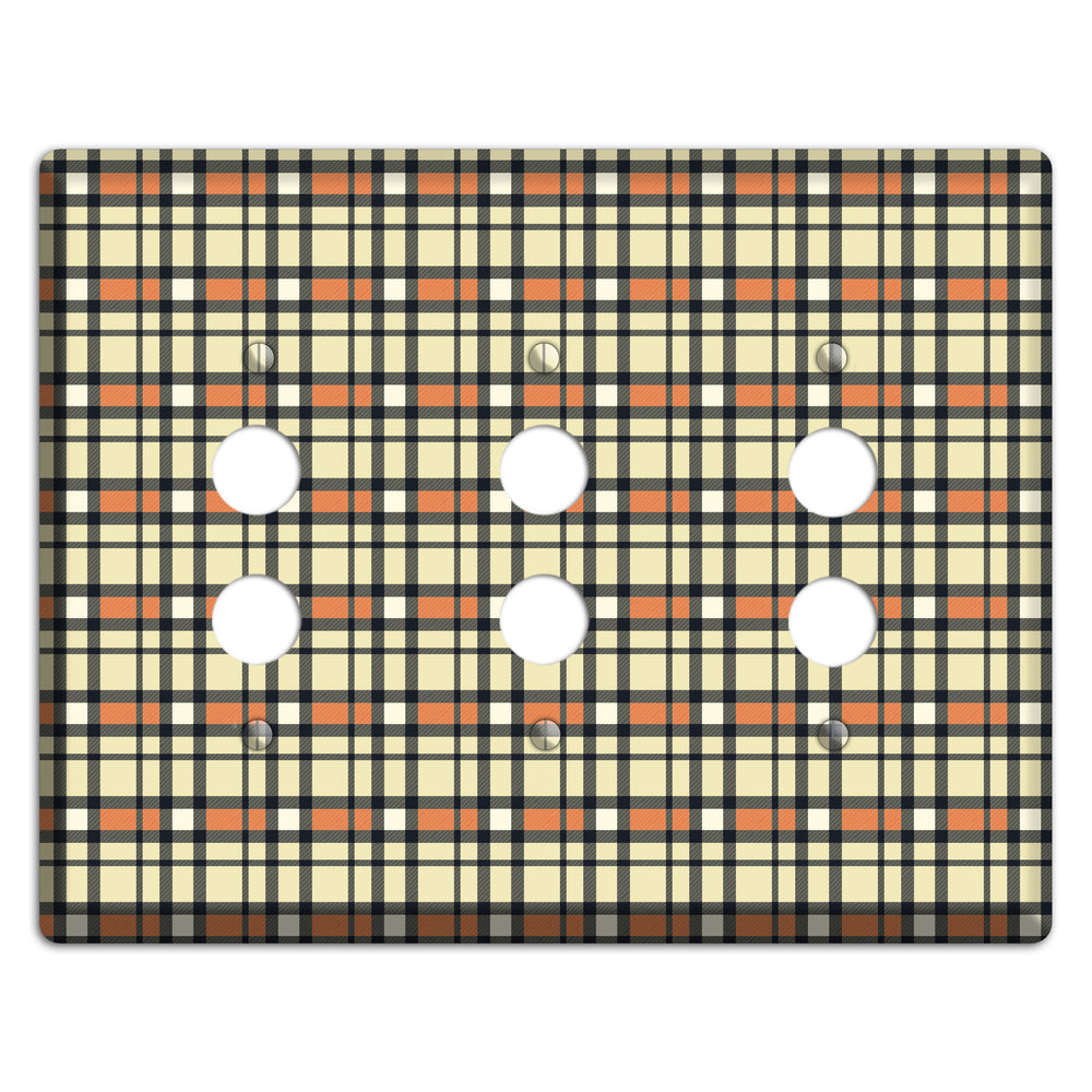 Beige and Brown Plaid 3 Pushbutton Wallplate