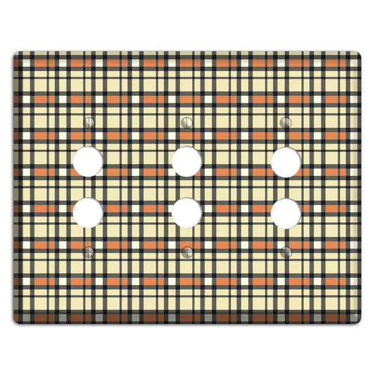 Beige and Brown Plaid 3 Pushbutton Wallplate