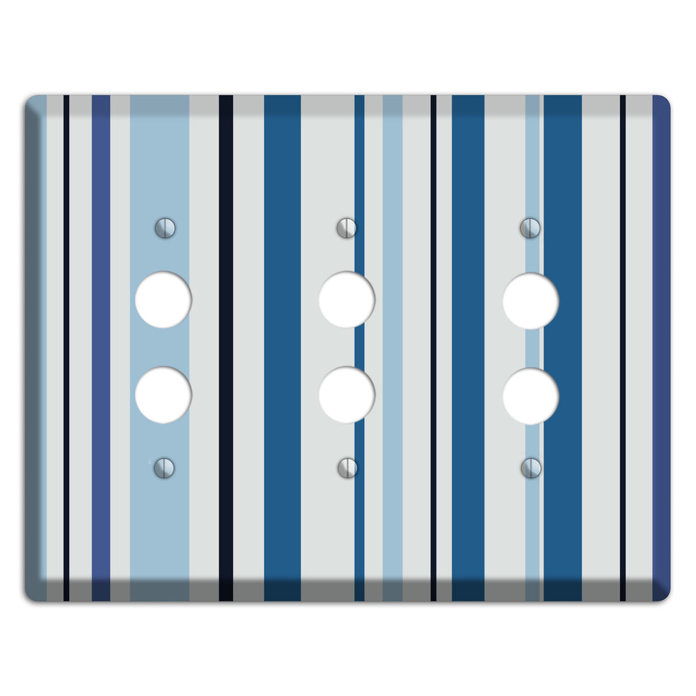 Multi White and Blue Vertical Stripe 3 Pushbutton Wallplate