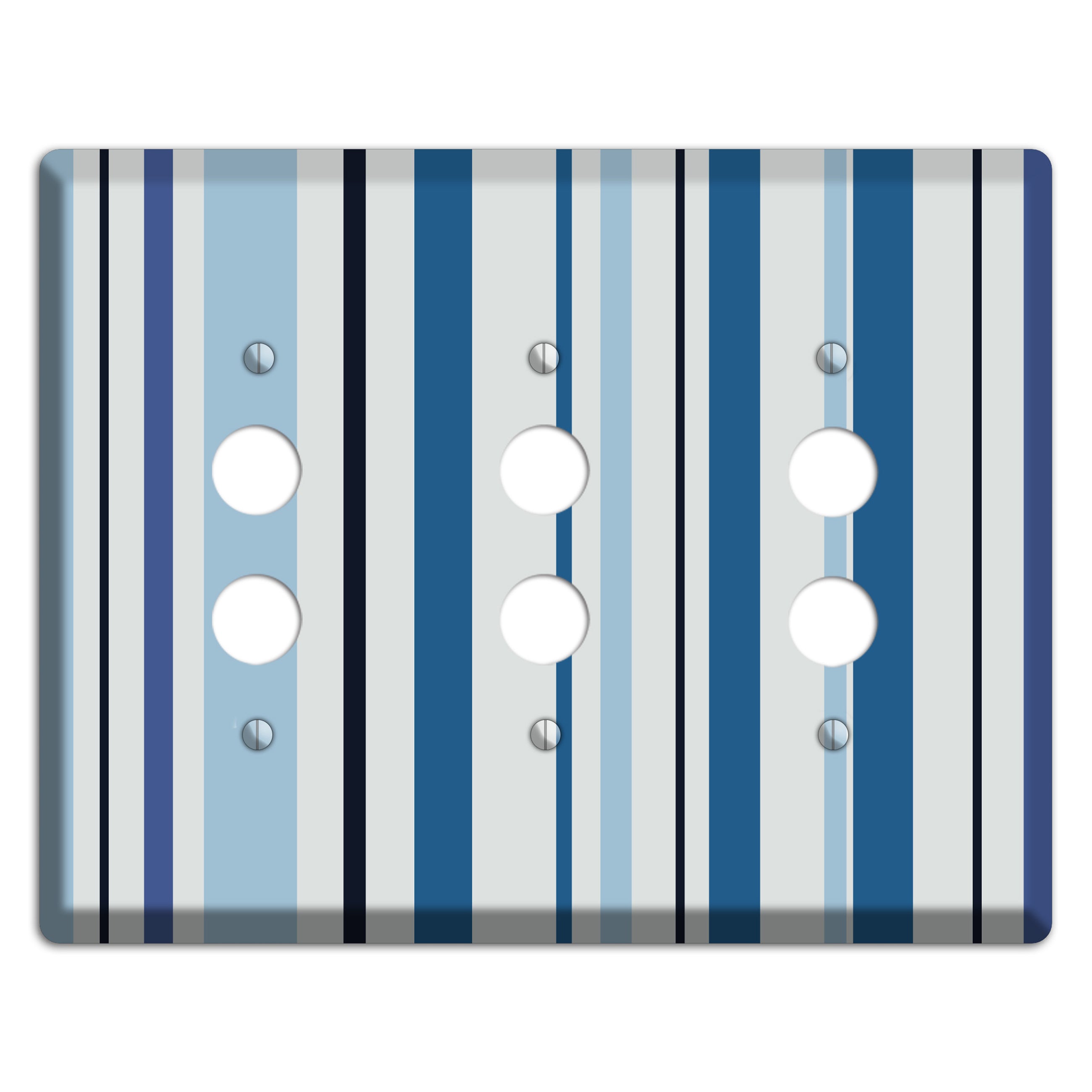 Multi White and Blue Vertical Stripe 3 Pushbutton Wallplate