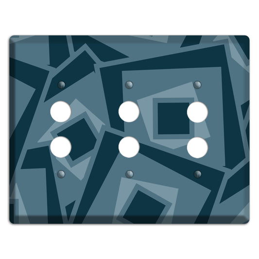 Blue-grey Retro Cubist 3 Pushbutton Wallplate