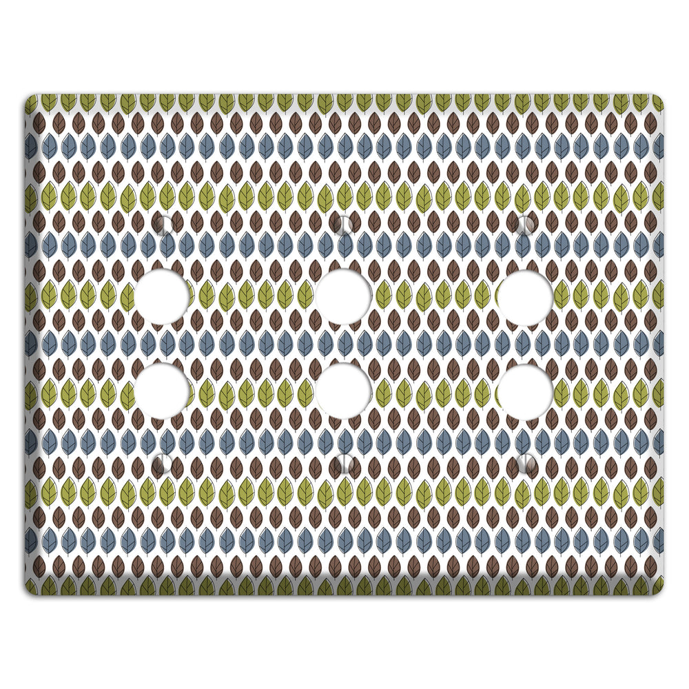 Sage Brown Dusty Blue Leaf Contour 3 Pushbutton Wallplate