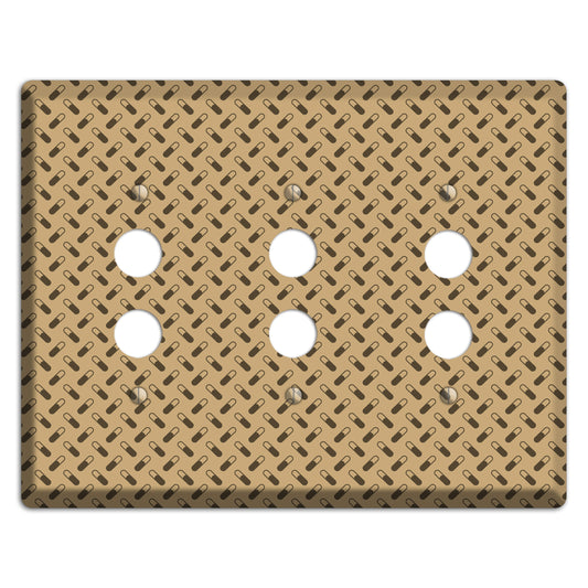 Beige with Brown Motif 3 Pushbutton Wallplate