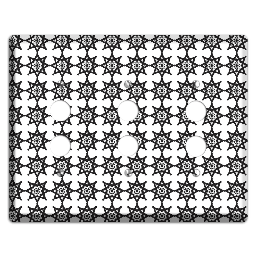 White with Black Arabesque Aster 3 Pushbutton Wallplate