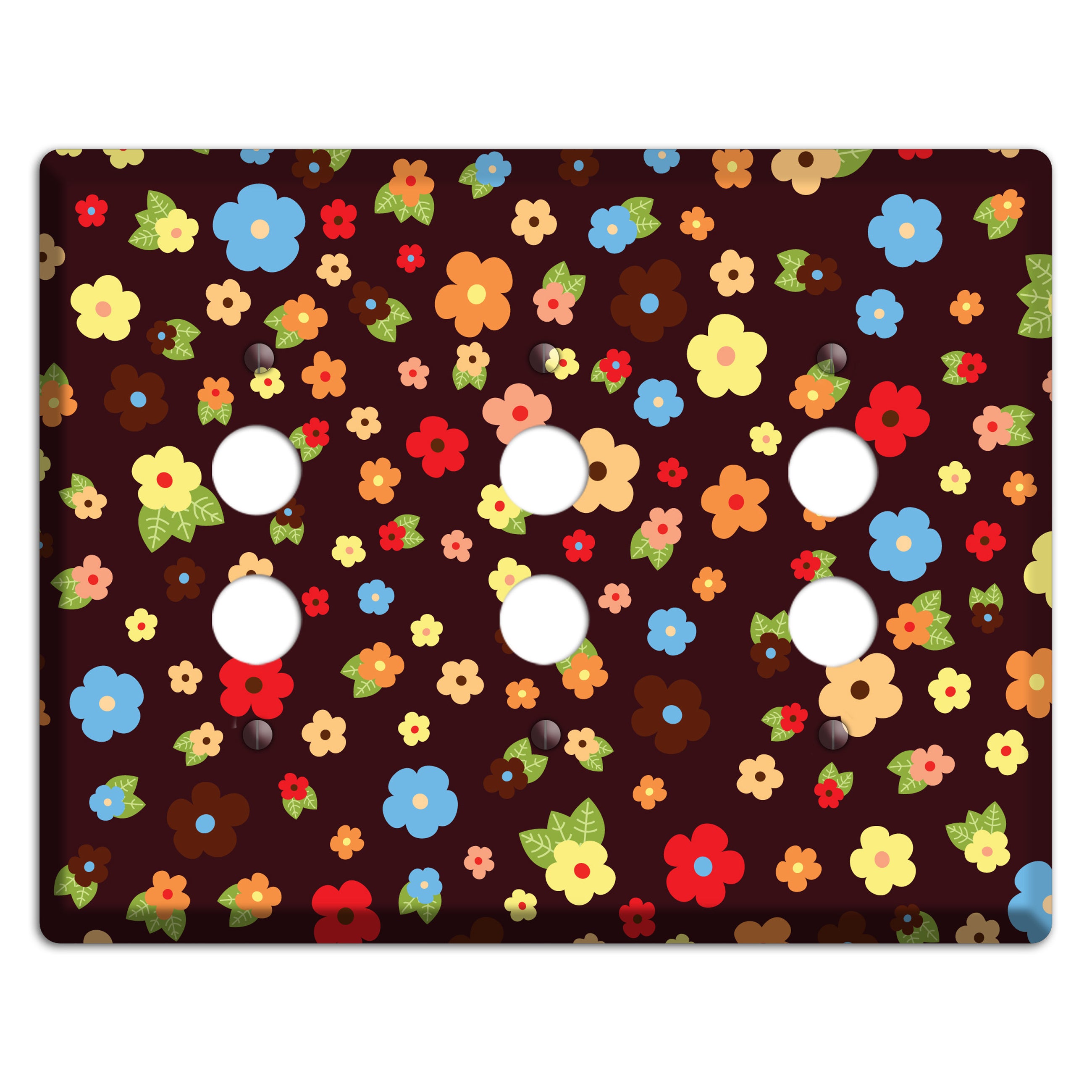 Brown Tiny Delicate Flowers 3 Pushbutton Wallplate