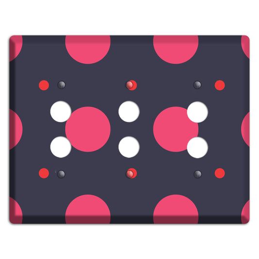 Dark Grey with Fuschia Multi Tiled Medium Dots 3 Pushbutton Wallplate