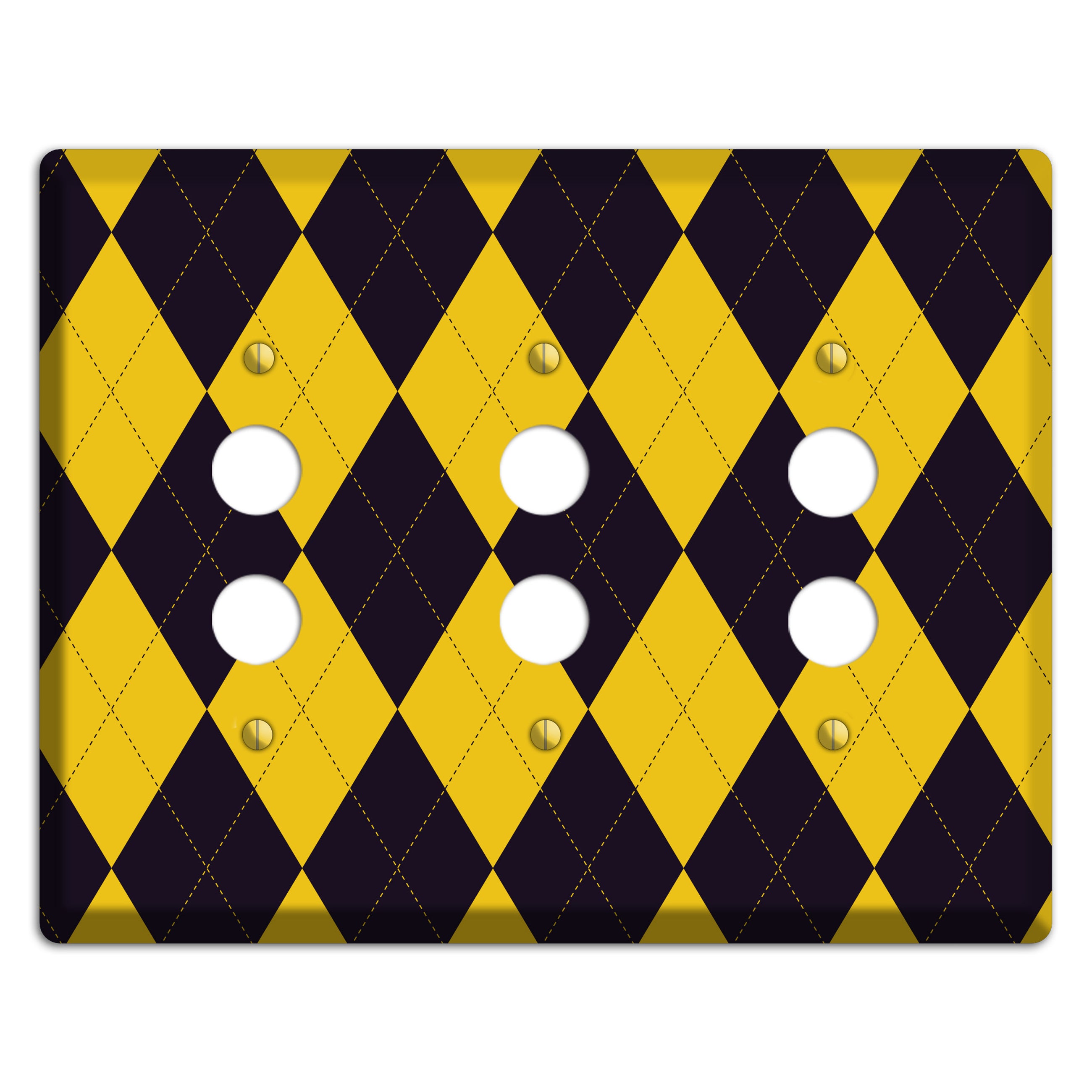 Yellow and Dark Purple Argyle 3 Pushbutton Wallplate