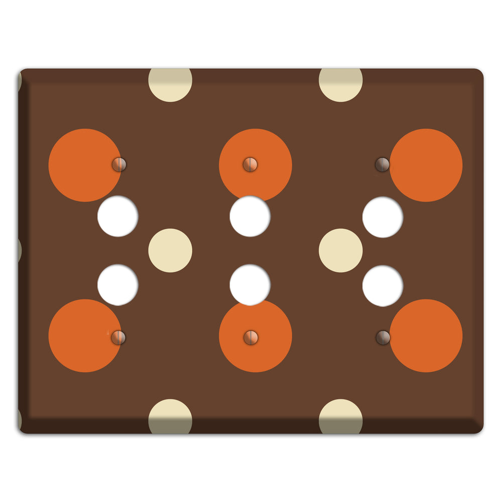 Brown with Coral and Beige Multi Medium Polka Dots 3 Pushbutton Wallplate