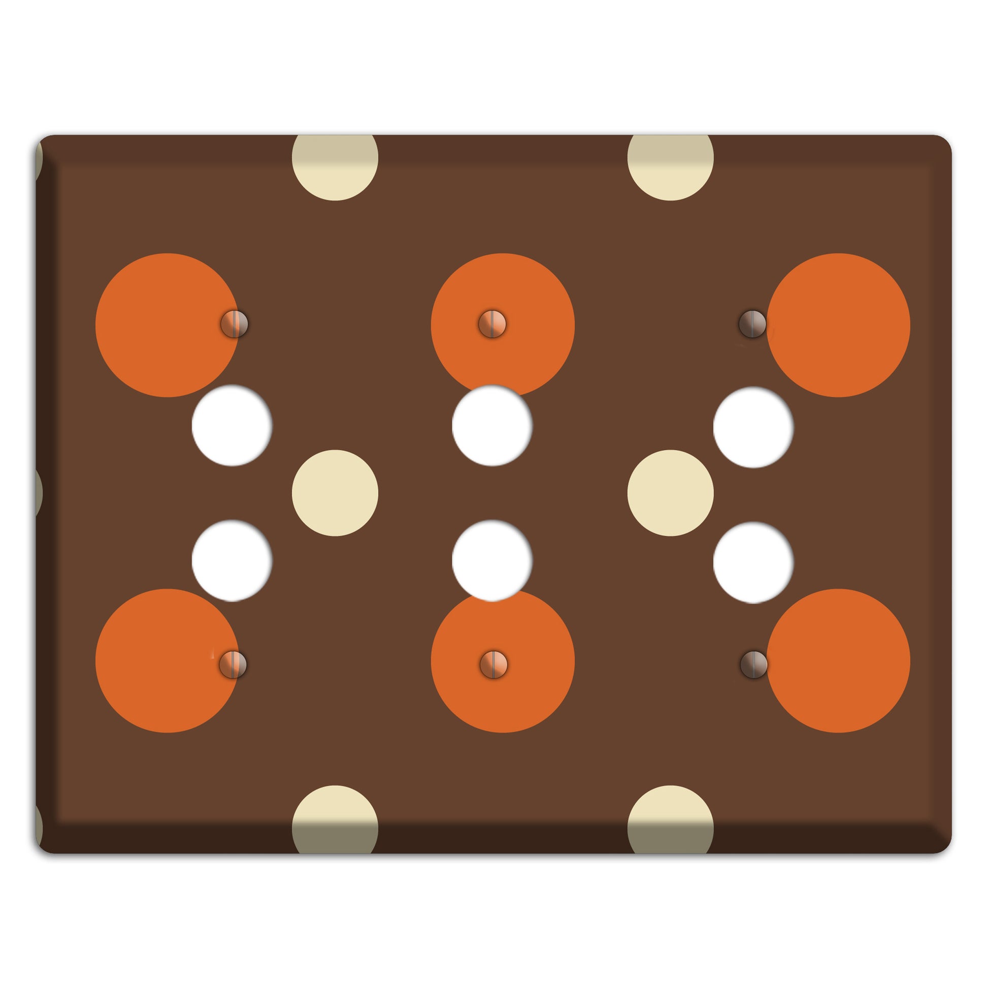 Brown with Coral and Beige Multi Medium Polka Dots 3 Pushbutton Wallplate