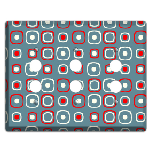Blue and Red Rounded Squares 3 Pushbutton Wallplate