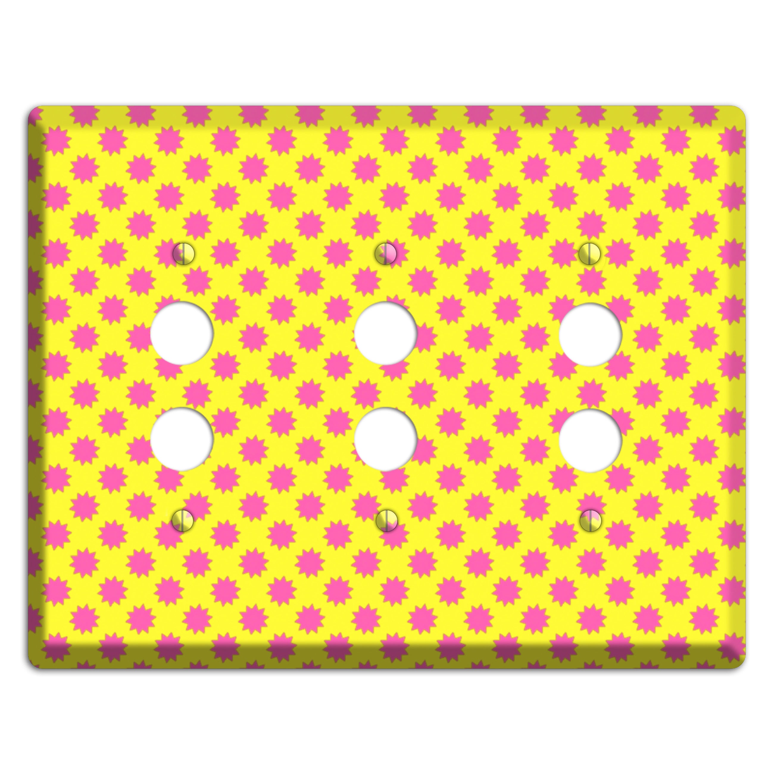 Yellow with Pink Burst 3 Pushbutton Wallplate