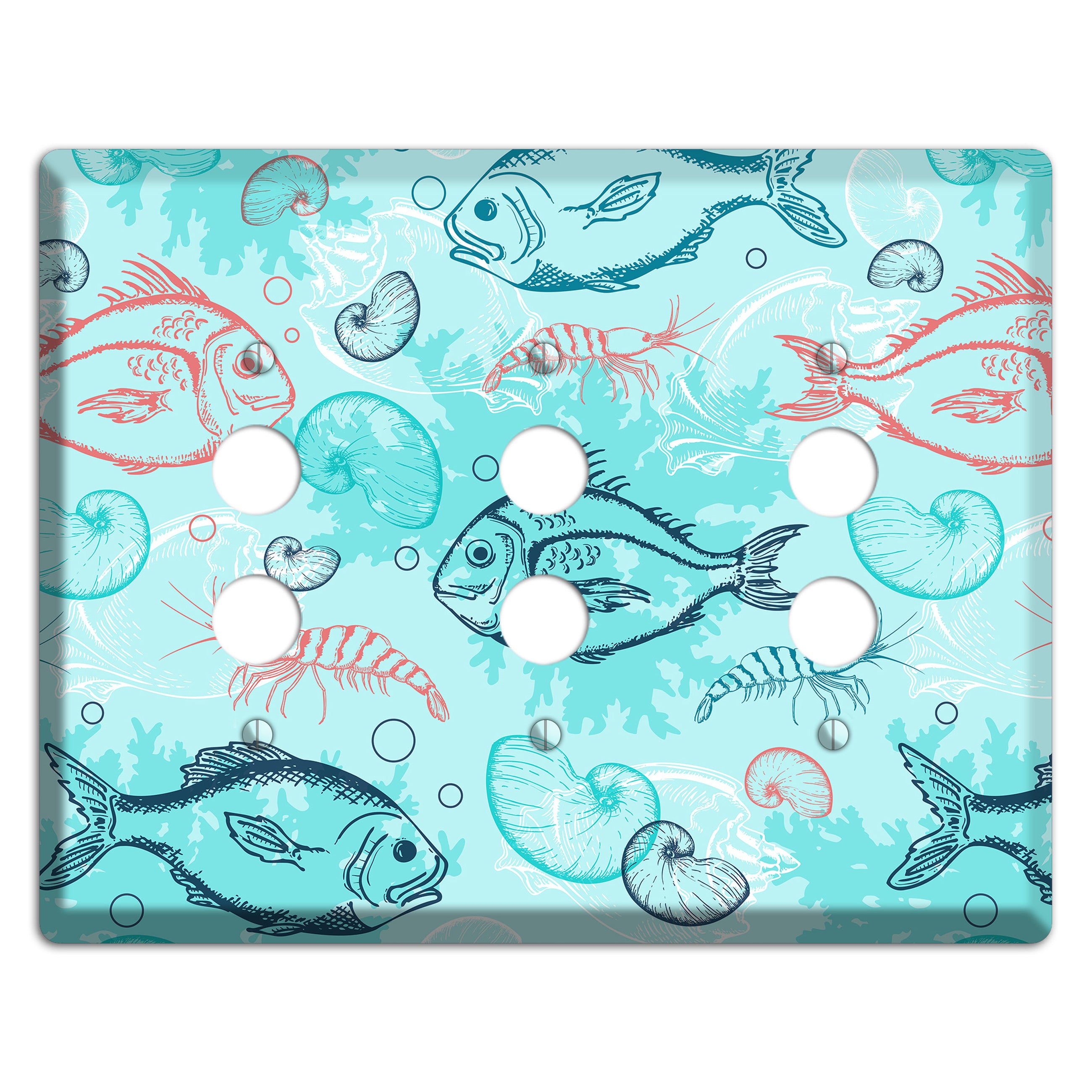 Mixed Sea Life Style 24 3 Pushbutton Wallplate