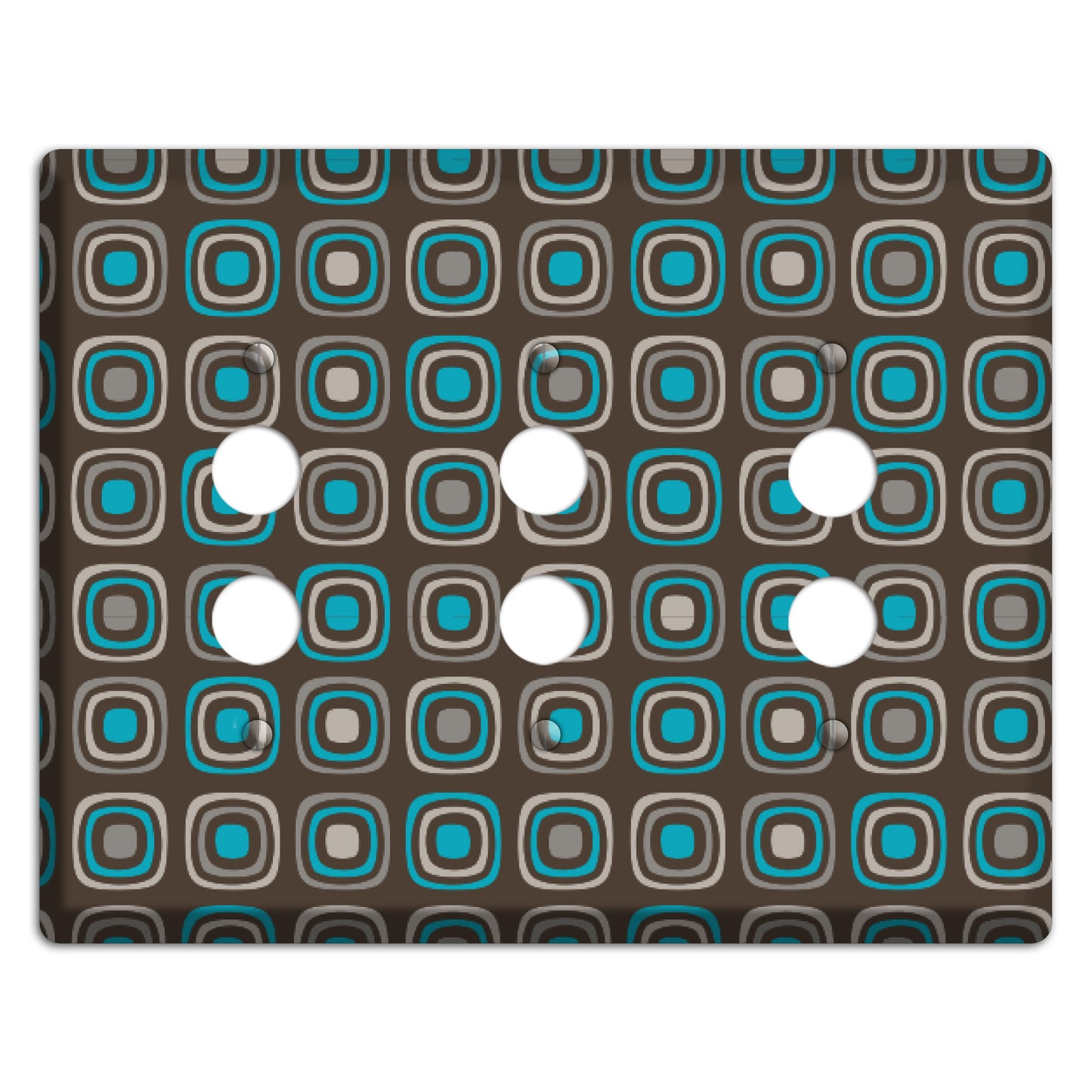 Brown and Blue Rounded Squares 3 Pushbutton Wallplate